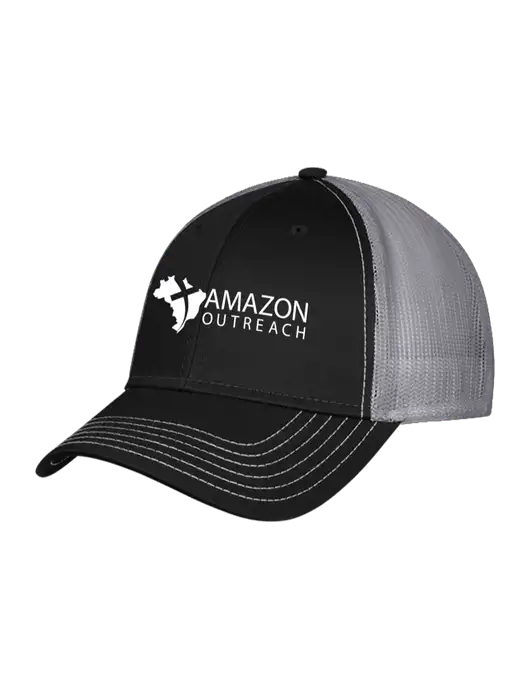 Black/Medium Dark Grey Mesh Trucker Cap Snap Back w/Amazon Outreach Logo
