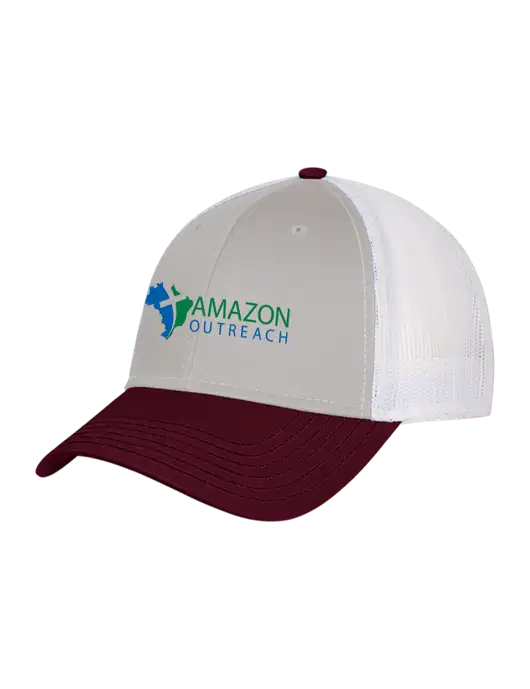 Maroon/Heather Grey/White Mesh Trucker Cap Snap Back w/Amazon Outreach Logo