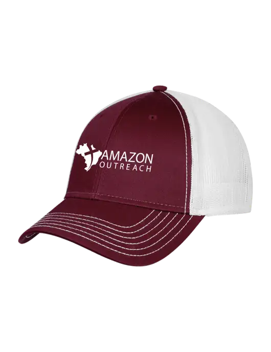 Maroon/Maroon/White Mesh Trucker Cap Snap Back w/Amazon Outreach Logo