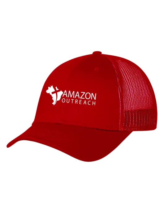 Red Mesh Trucker Cap Snap Back w/Amazon Outreach Logo