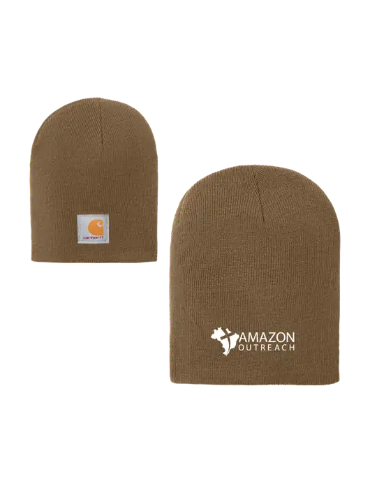 Carhartt Dark Caramel Brown Acrylic Knit Hat w/Amazon Outreach Logo