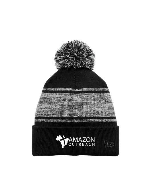 New Era Black/Charcoal Knit Chilled Pom Beanie w/Amazon Outreach Logo