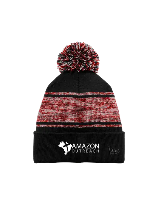 New Era Black/Red Knit Chilled Pom Beanie w/Amazon Outreach Logo