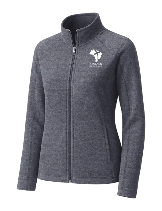 Light Navy Heather Womens Microfleece Full-Zip Jacket w/Amazon Outreach Logo