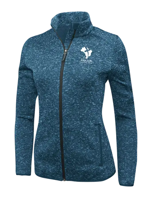 Medium Blue Heather Womens Sweater Fleece Jacket w/Amazon Outreach Logo