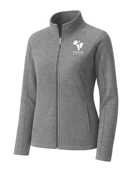 Medium Grey Womens Heather Microfleece Full-Zip Jacket w/Amazon Outreach Logo
