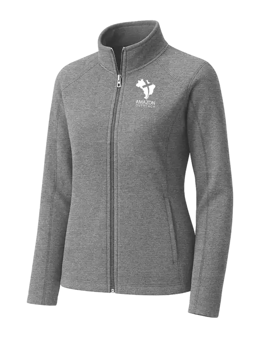 Medium Grey Womens Heather Microfleece Full-Zip Jacket w/Amazon Outreach Logo