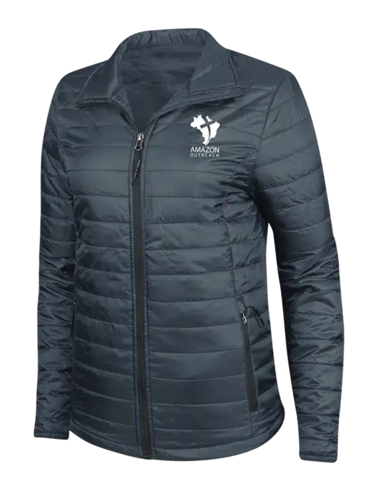 Navy Womens Puffy Packable Jacket w/Amazon Outreach Logo