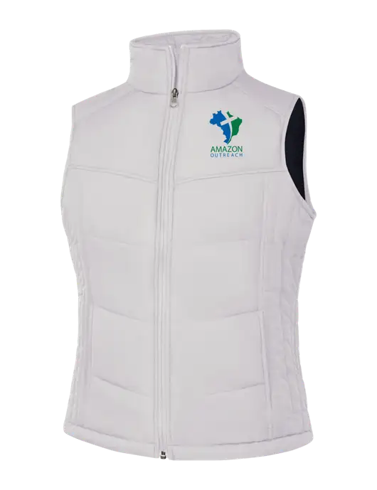 Womens White/Dark Slate Puffy Vest w/Amazon Outreach Logo
