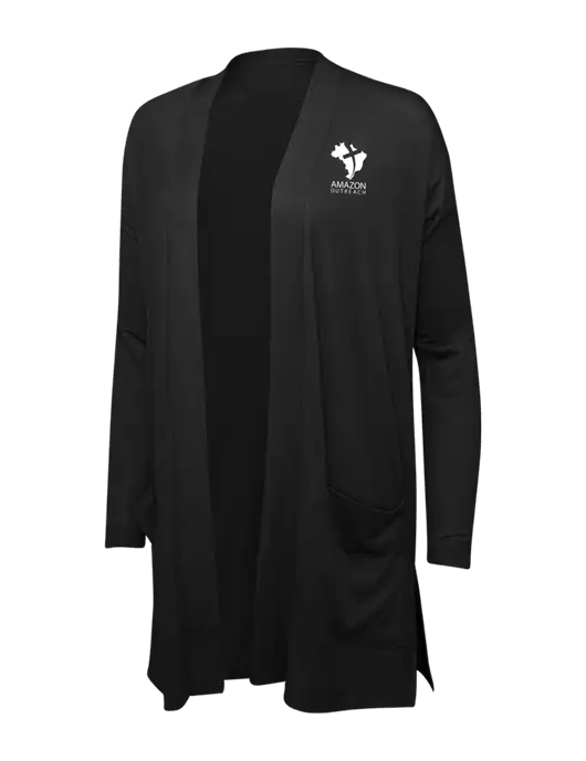 Black Womens Concept Long Pocket Cardigan w/Amazon Outreach Logo