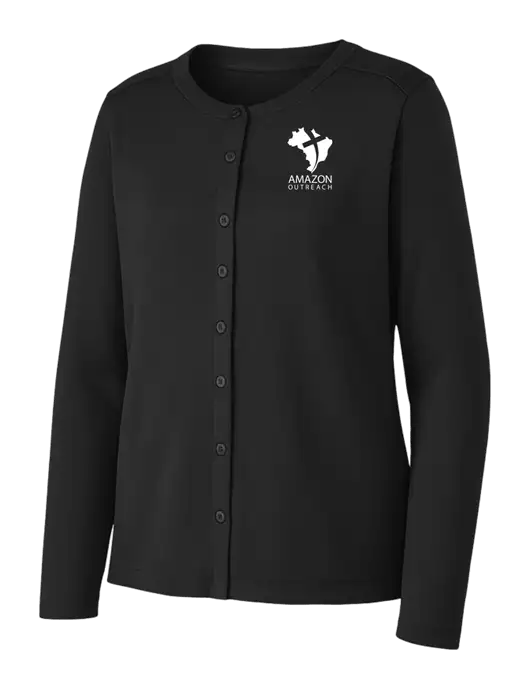 Black Womens Concept Stretch Button-Front Cardigan Sweater w/Amazon Outreach Logo