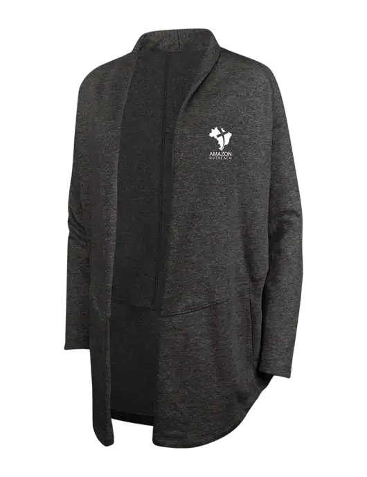 Charcoal Heather/ Medium Heather Grey Womens Interlock Cardigan w/Amazon Outreach Logo