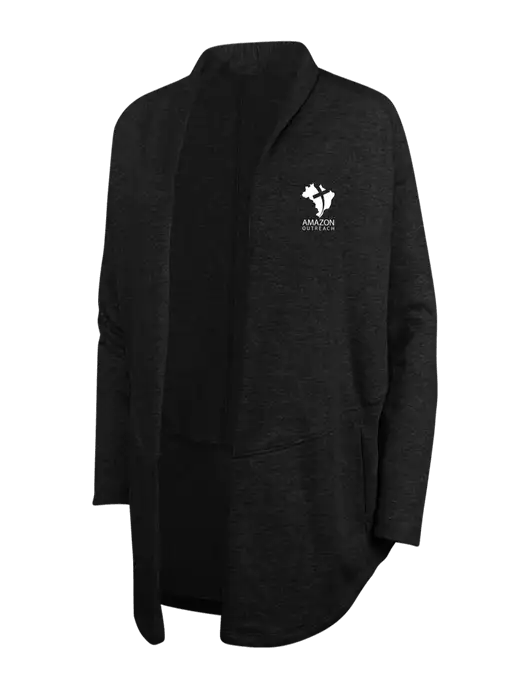 Deep Black/Charcoal Heather Womens Interlock Cardigan w/Amazon Outreach Logo