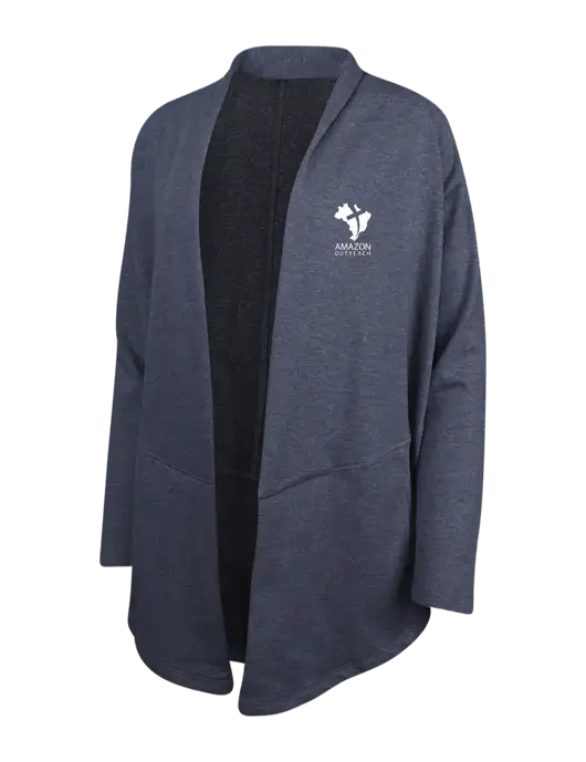Estate Blue Heather/Charcoal Heather Womens Interlock Cardigan w/Amazon Outreach Logo