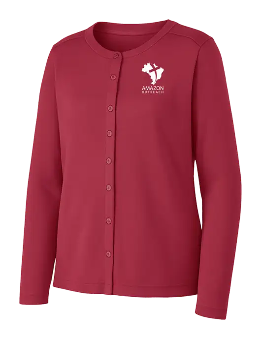 Rich Red Womens Concept Stretch Button-Front Cardigan Sweater w/Amazon Outreach Logo